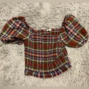 2 American eagle plaid crop tops